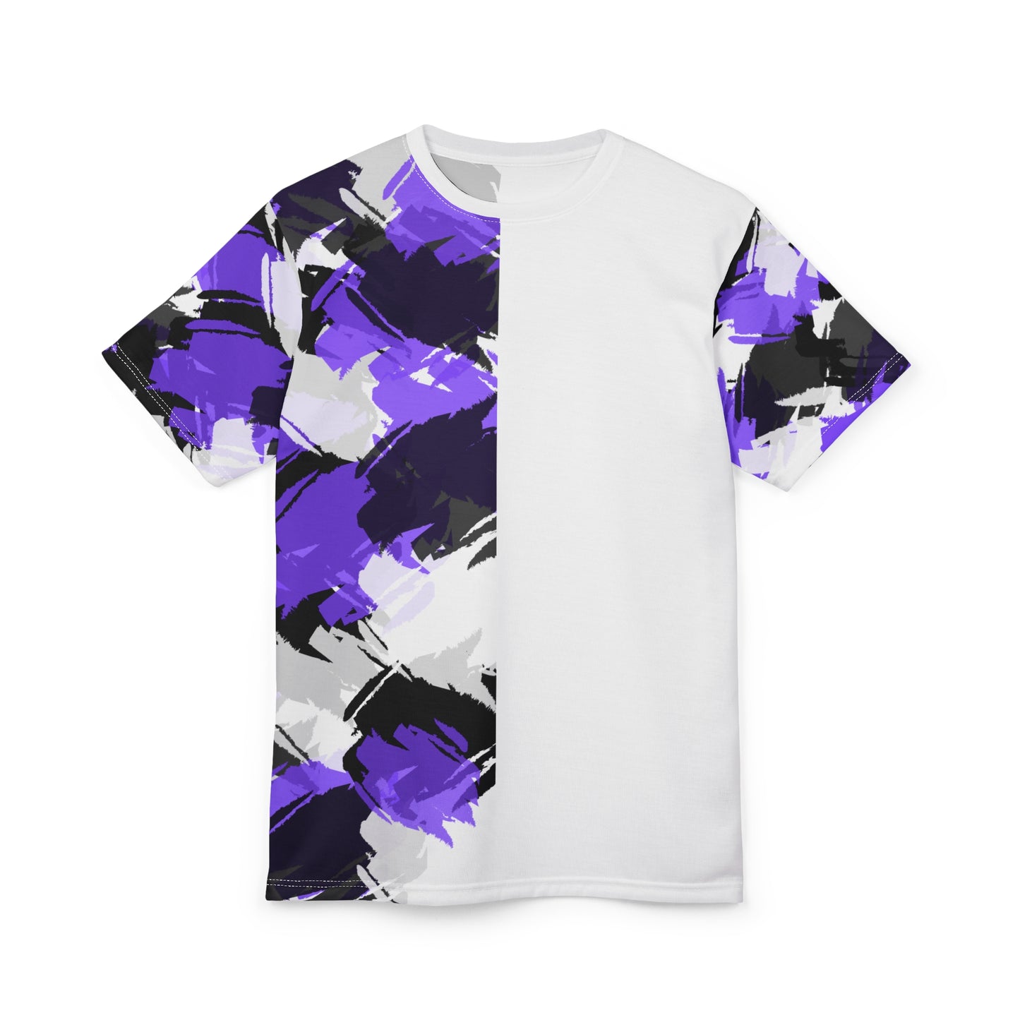 Artistic Unisex Tee with Purple Abstract Design