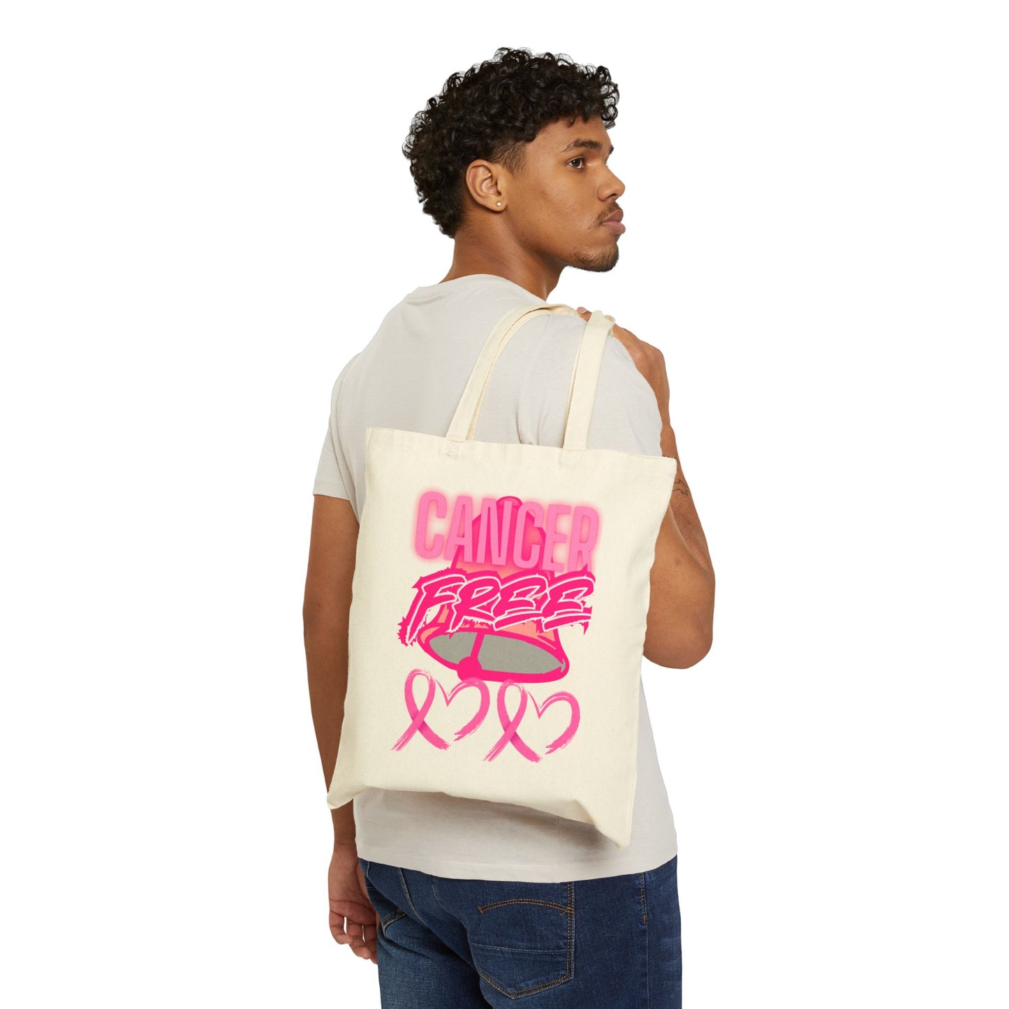 Cancer Free Pink Ribbon Cotton Canvas Tote Bag, Breast Cancer Awareness Gift, Eco-Friendly Bag, Inspirational Tote for Everyday Use