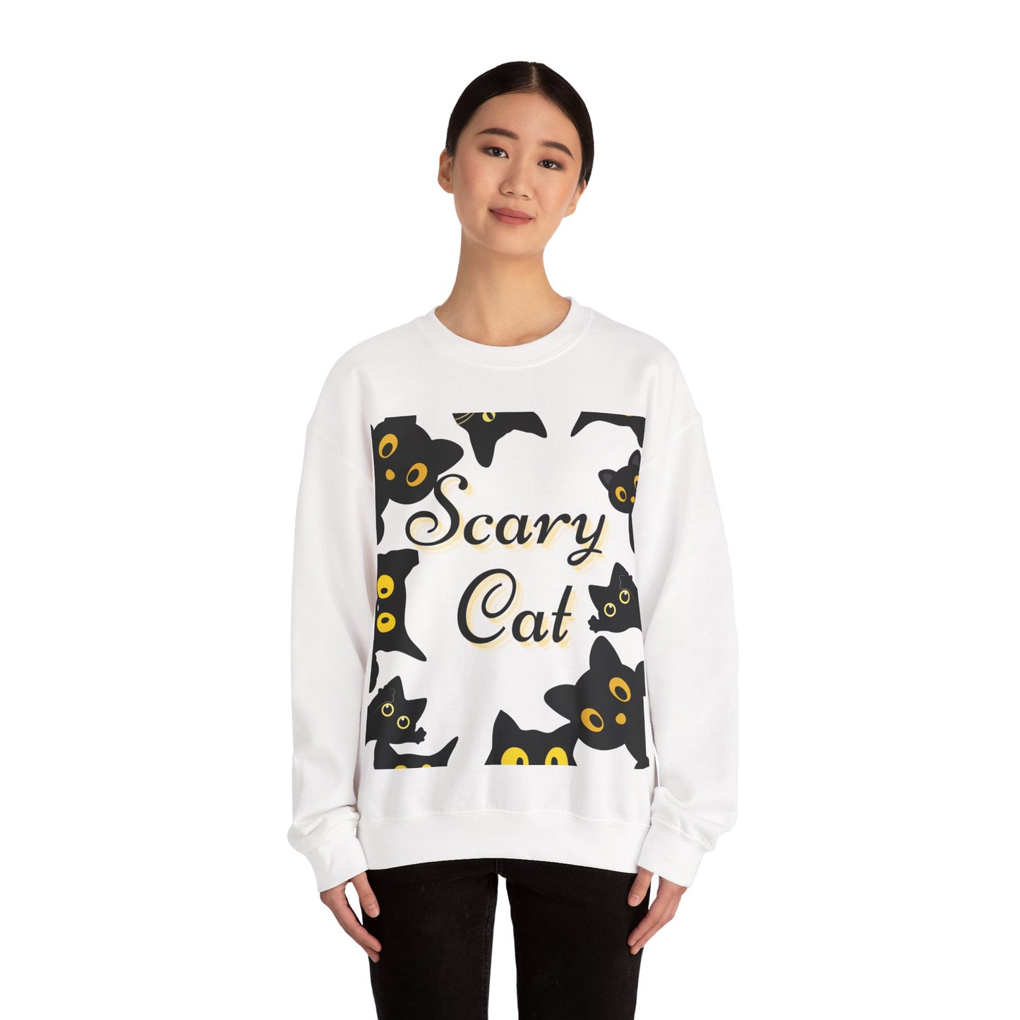 Scary Cat Sweatshirt | Cute Halloween Apparel, Unisex Crewneck, Cozy Fall Fashion, Gifts for Cat Lovers, Spooky Season Clothing