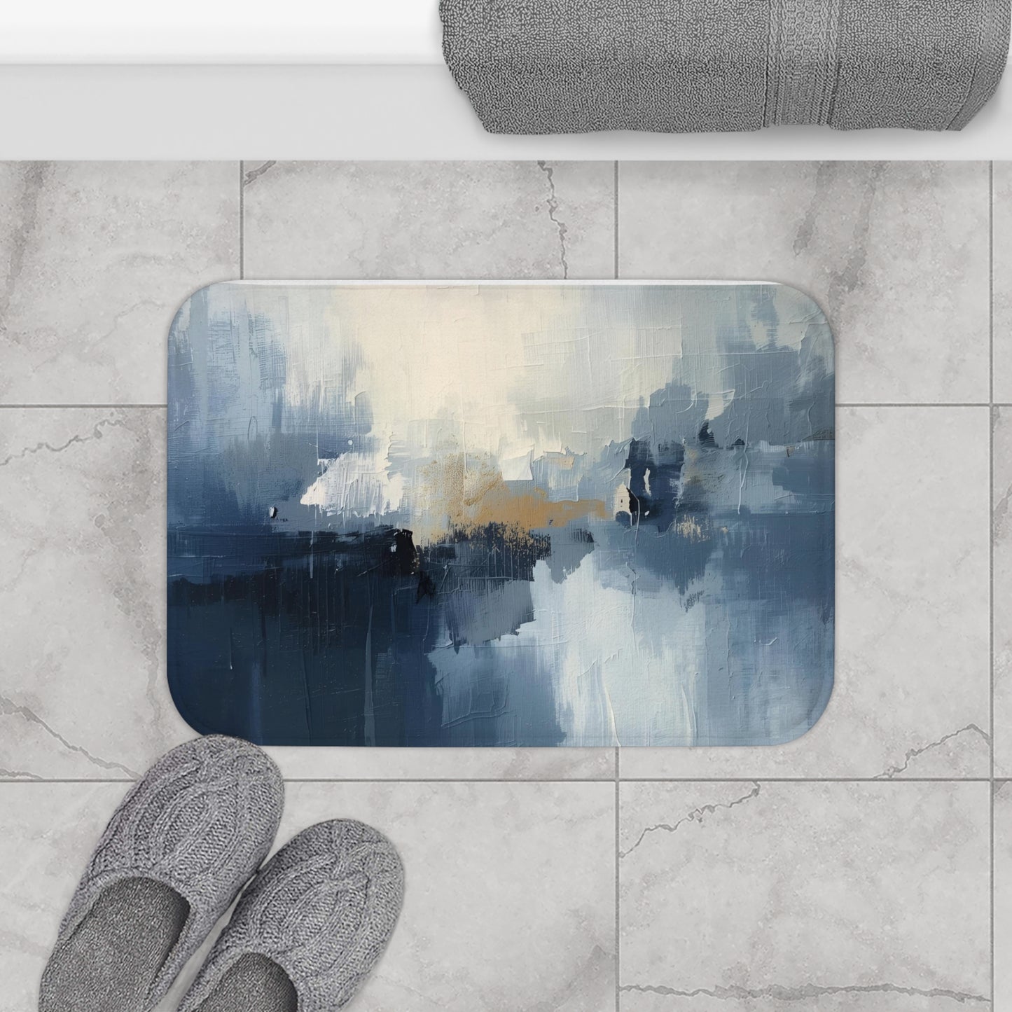 Elegant Blue Abstract Bath Mat, Modern Home Decor, Spa Gift, Bathroom Accessory, Art Print Rug