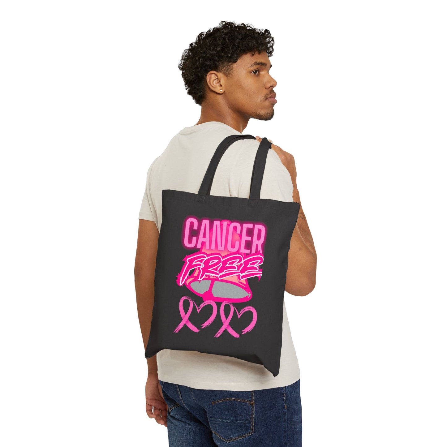 Cancer Free Pink Ribbon Cotton Canvas Tote Bag, Breast Cancer Awareness Gift, Eco-Friendly Bag, Inspirational Tote for Everyday Use