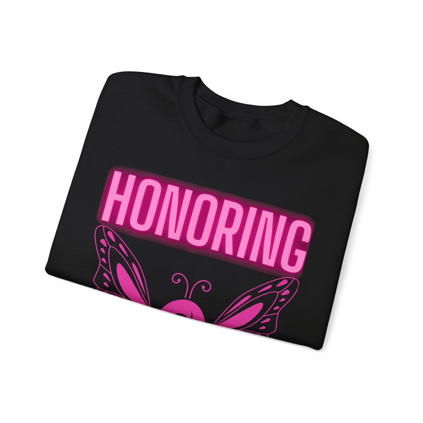 Pink Butterfly Honor Crewneck Sweatshirt, Breast Cancer Awareness Gift, Unisex Support Apparel, Memorial Sweatshirt, Comfort Wear