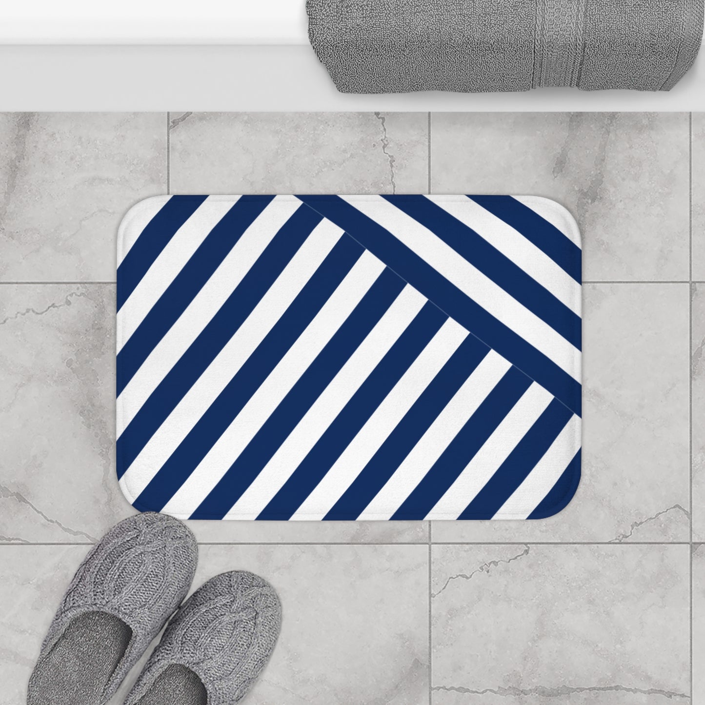 Nautical Striped Bath Mat | Coastal Bathroom Decor, Shower Rug, Home Spa Accessory, Gift Idea for Beach Lovers, Modern Bathroom Essentials