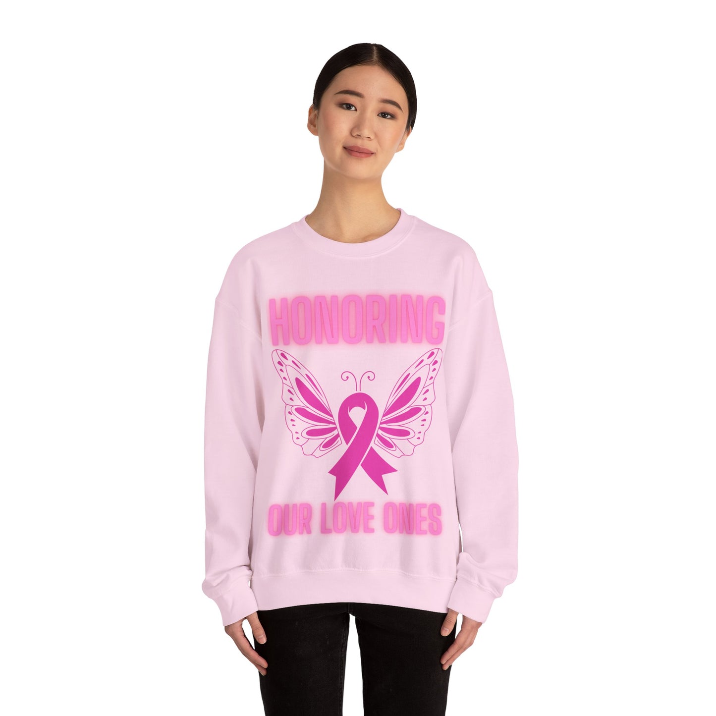 Pink Butterfly Honor Crewneck Sweatshirt, Breast Cancer Awareness Gift, Unisex Support Apparel, Memorial Sweatshirt, Comfort Wear