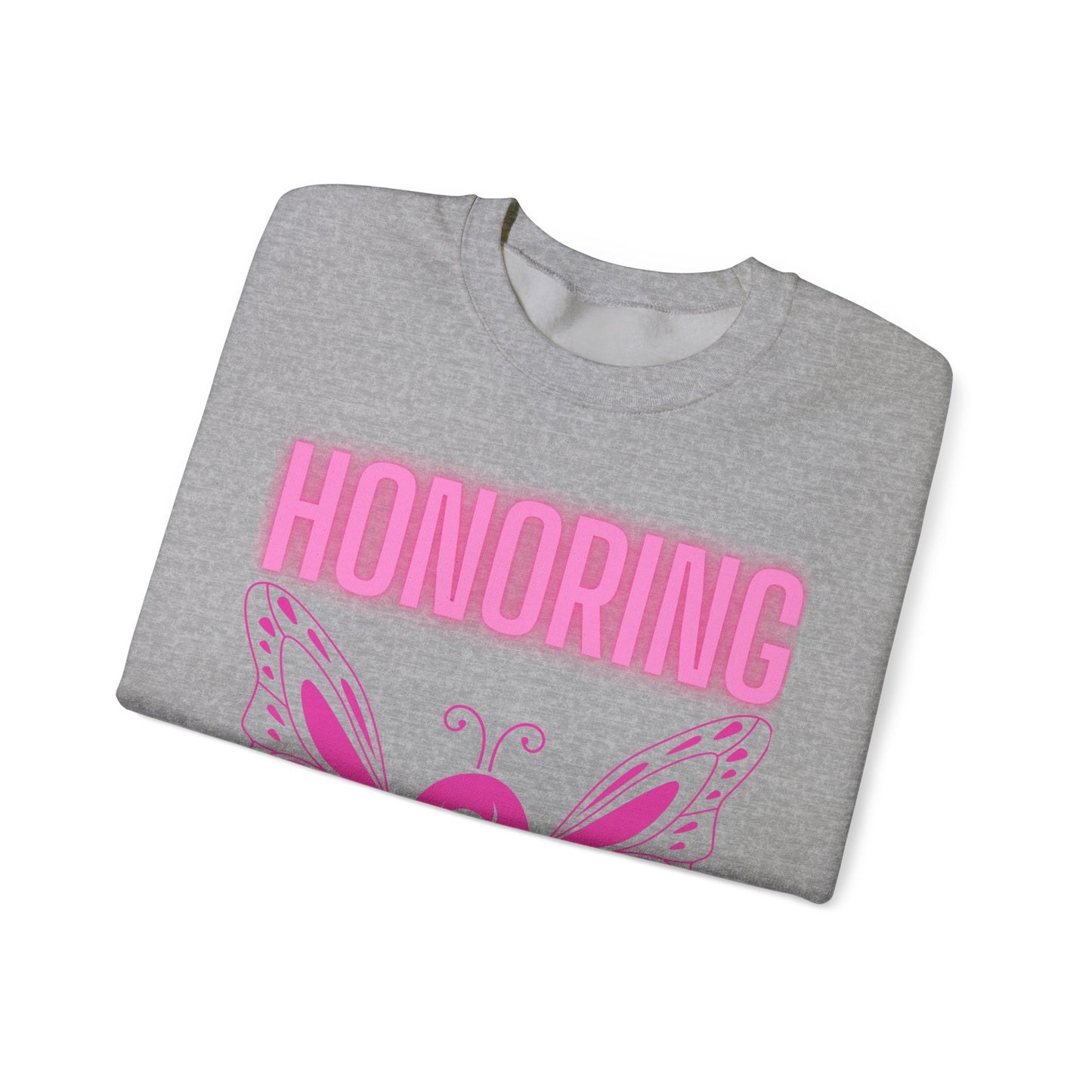 Pink Butterfly Honor Crewneck Sweatshirt, Breast Cancer Awareness Gift, Unisex Support Apparel, Memorial Sweatshirt, Comfort Wear