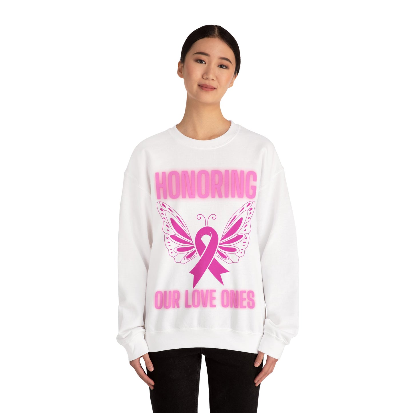 Pink Butterfly Honor Crewneck Sweatshirt, Breast Cancer Awareness Gift, Unisex Support Apparel, Memorial Sweatshirt, Comfort Wear