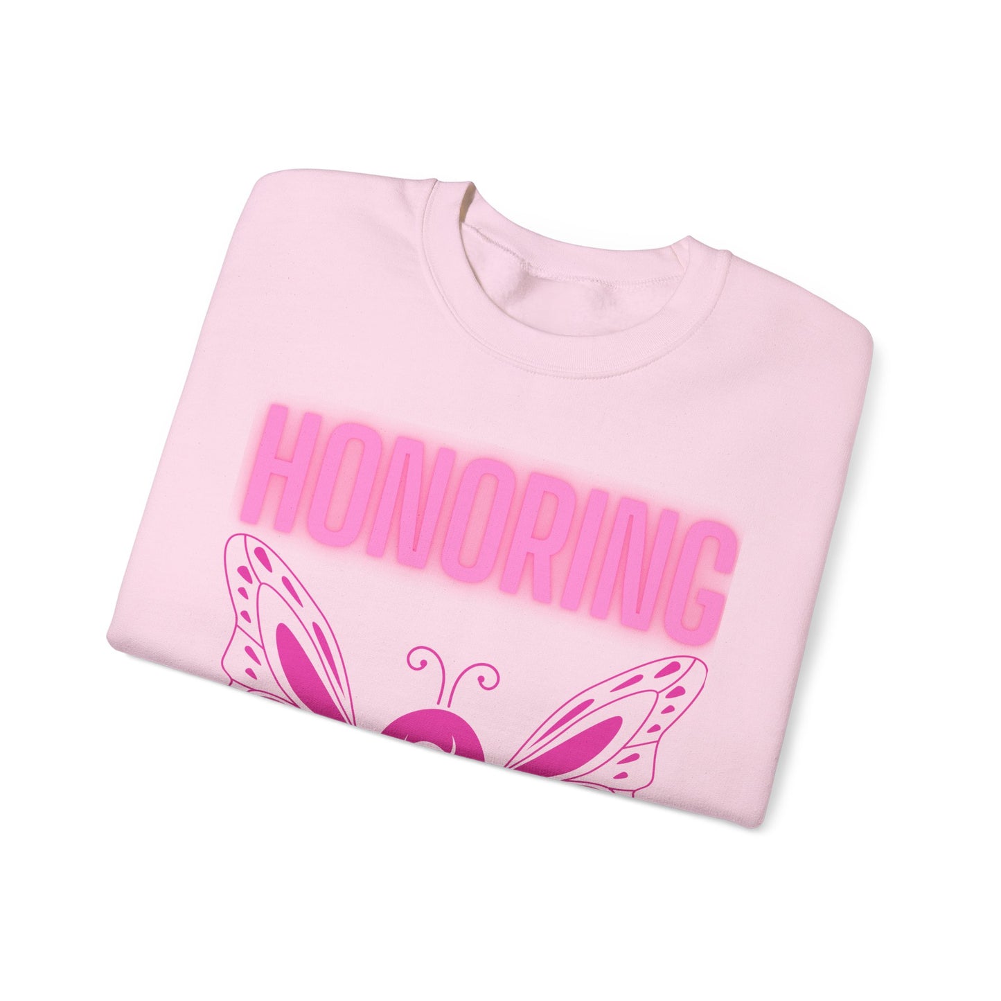 Pink Butterfly Honor Crewneck Sweatshirt, Breast Cancer Awareness Gift, Unisex Support Apparel, Memorial Sweatshirt, Comfort Wear
