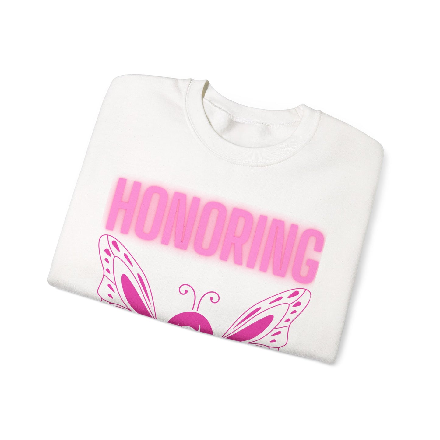 Pink Butterfly Honor Crewneck Sweatshirt, Breast Cancer Awareness Gift, Unisex Support Apparel, Memorial Sweatshirt, Comfort Wear