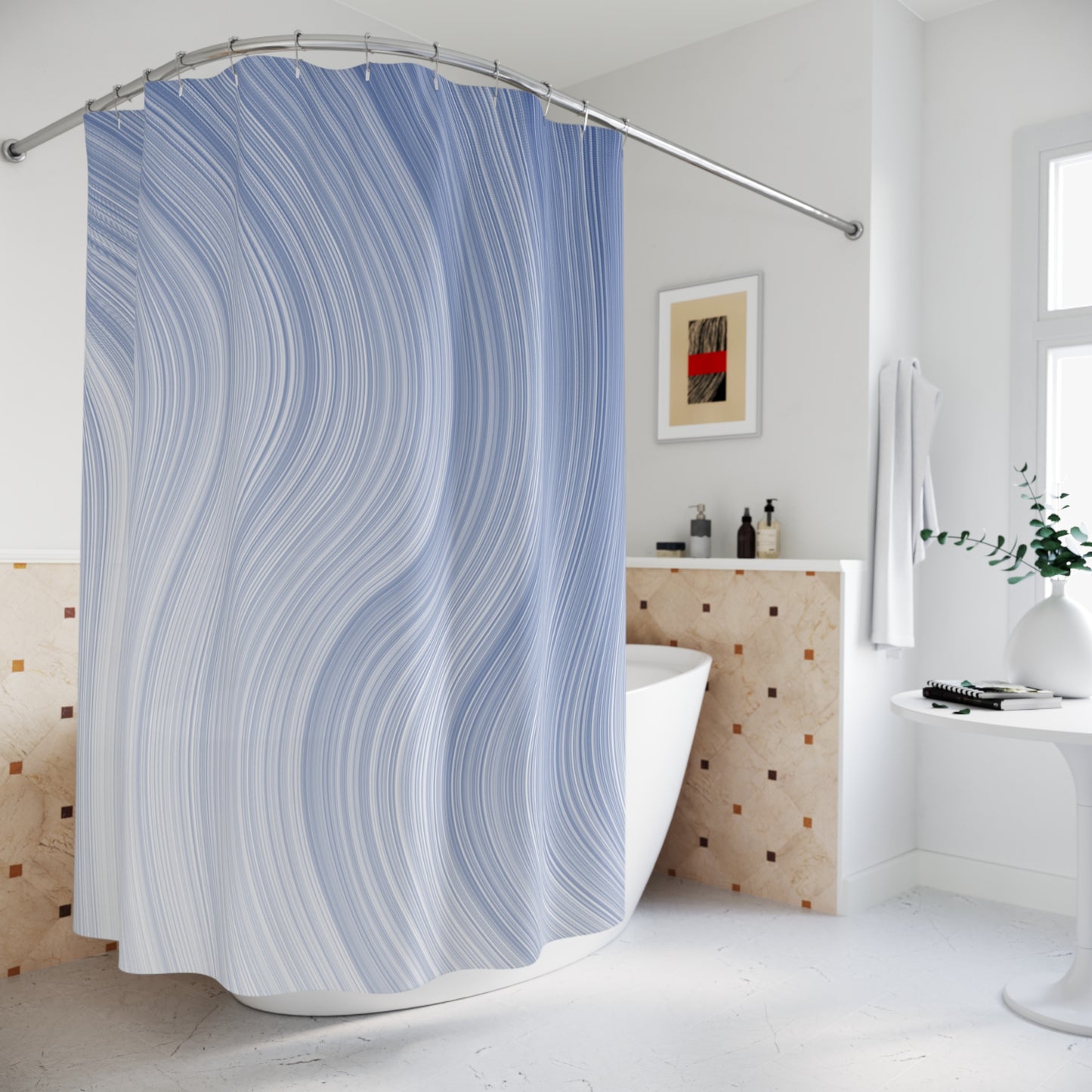 Serene Waves Shower Curtain, Modern Bathroom Decor, Ocean Vibe, Home Makeover Gift, Nautical Design, Functional Art