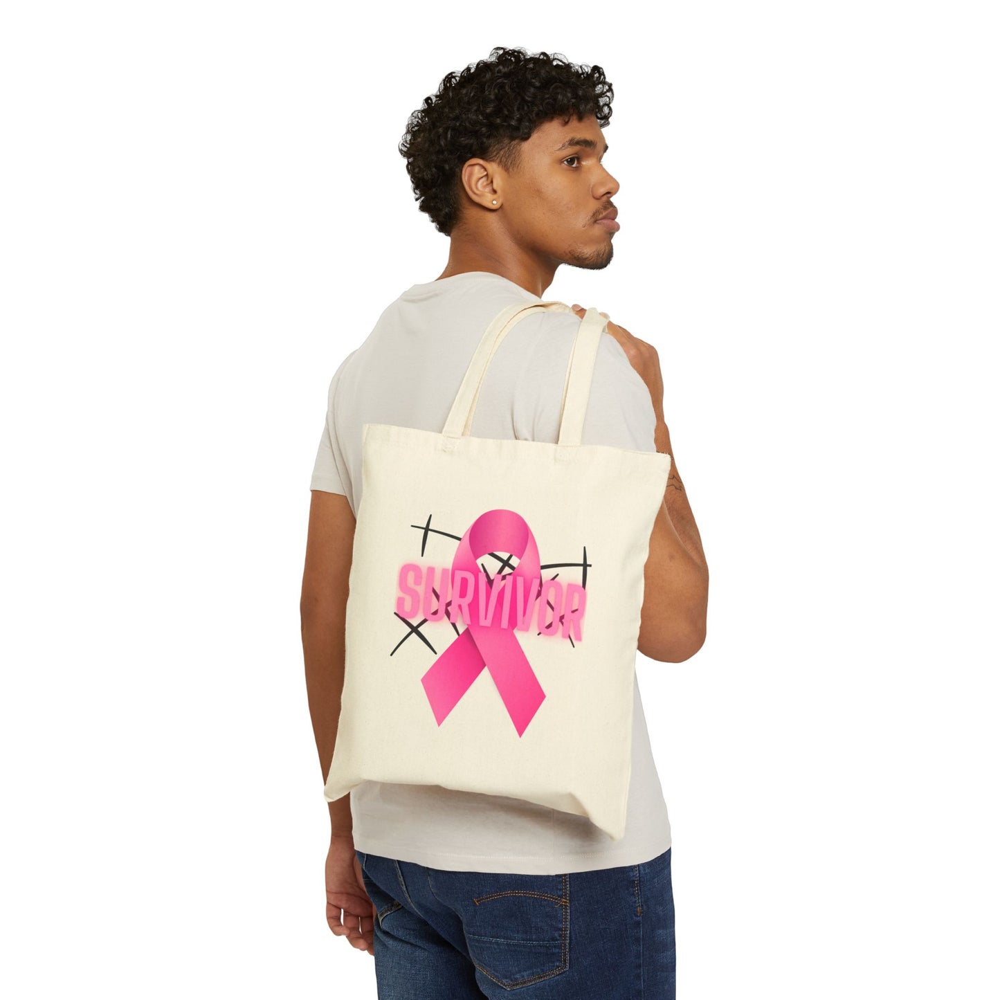 Survivor Pink Ribbon Tote Bag | Inspirational Gift, Breast Cancer Awareness, Eco-Friendly, Shopping Bag, Daily Use