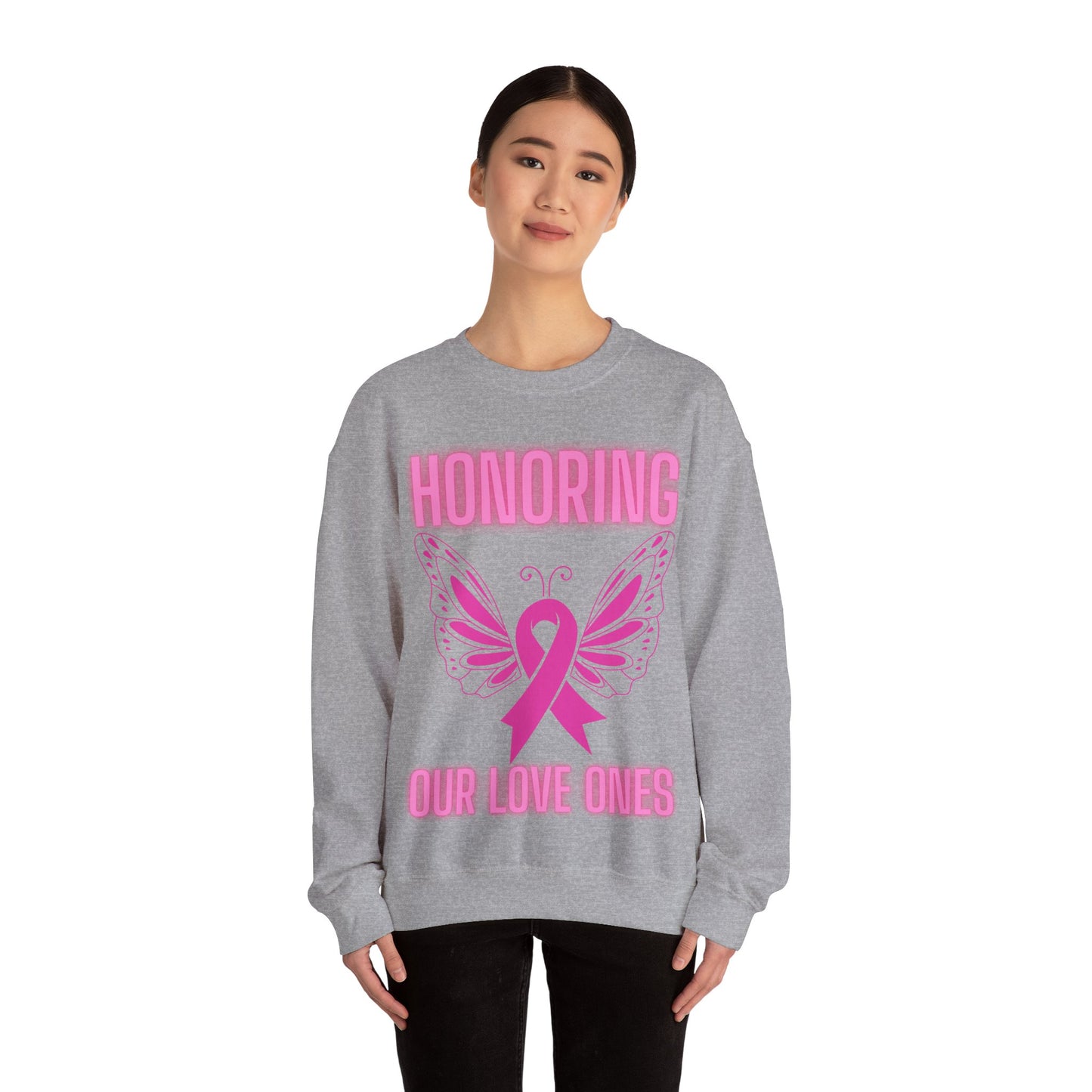 Pink Butterfly Honor Crewneck Sweatshirt, Breast Cancer Awareness Gift, Unisex Support Apparel, Memorial Sweatshirt, Comfort Wear