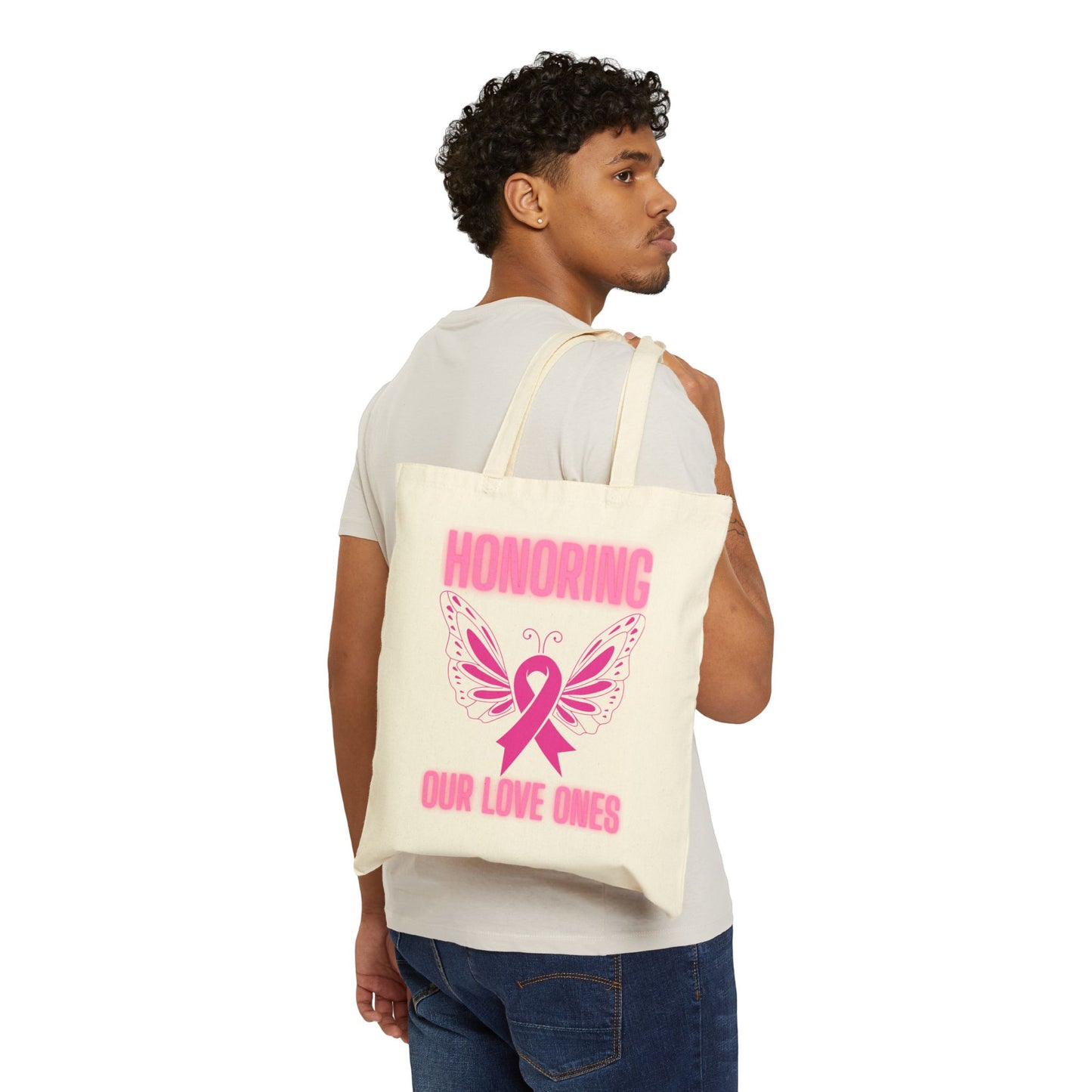 Breast Cancer Awareness Tote Bag | Honoring Our Love Ones | Eco-Friendly Cotton Bag, Gift for Supporters, Awareness Events, Pink Ribbon Tote