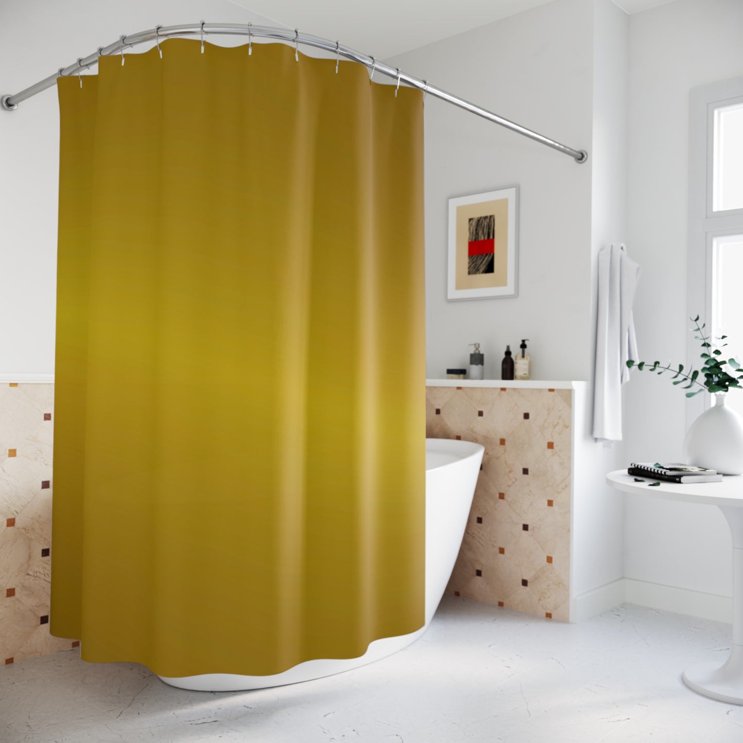 Golden Glow Shower Curtain, Modern Home Decor, Bathroom Makeover, Unique Gift Idea, Holiday Decor, Elegant Ambiance