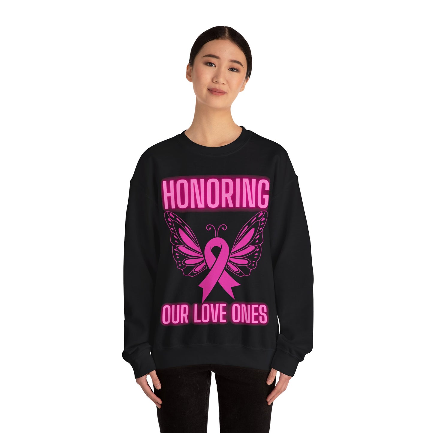 Pink Butterfly Honor Crewneck Sweatshirt, Breast Cancer Awareness Gift, Unisex Support Apparel, Memorial Sweatshirt, Comfort Wear