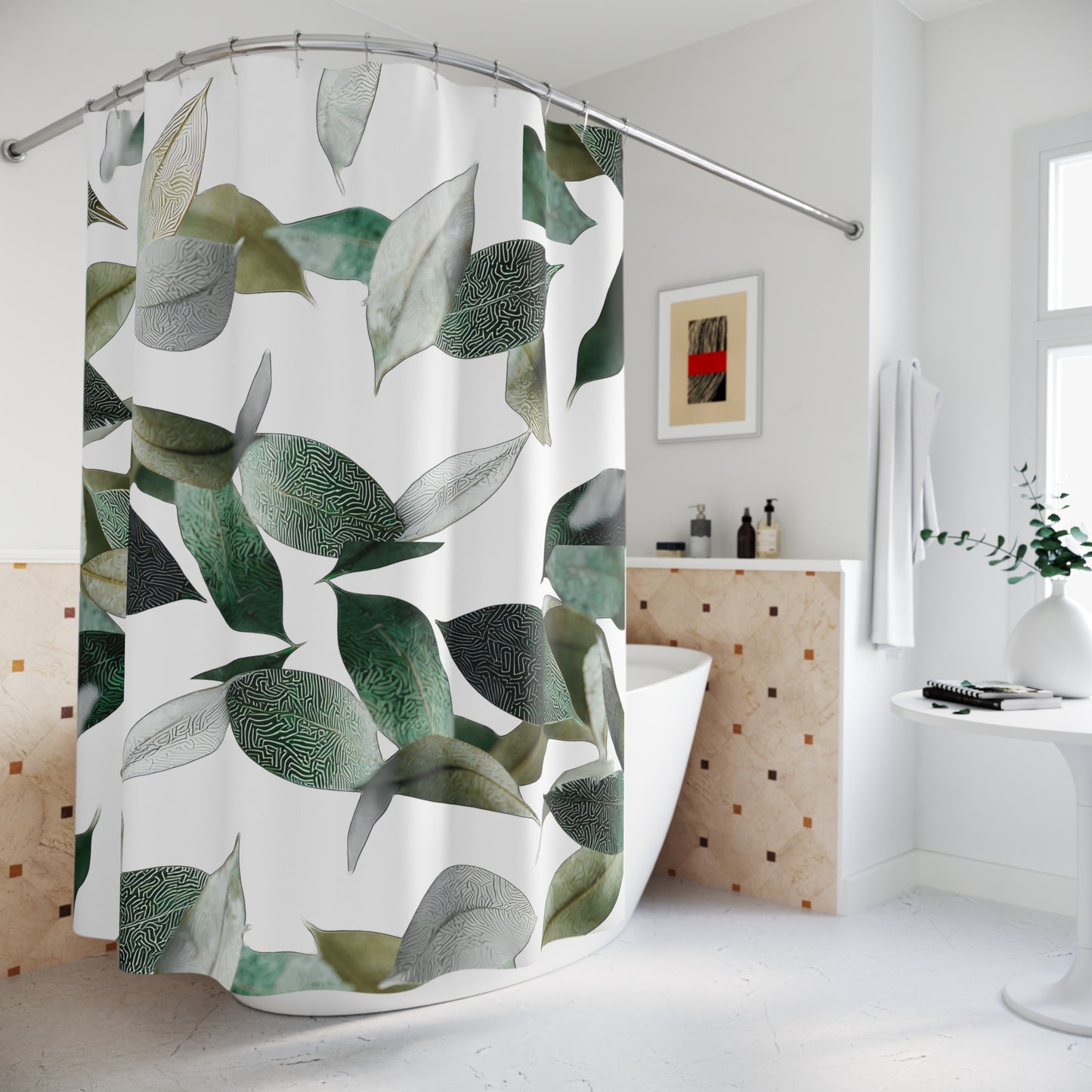 Botanical Shower Curtains, Leaf Pattern Bath Decor, Greenery Bathroom Accessory, Nature-Themed Home Decoration, Eco-Friendly Gift Ideas