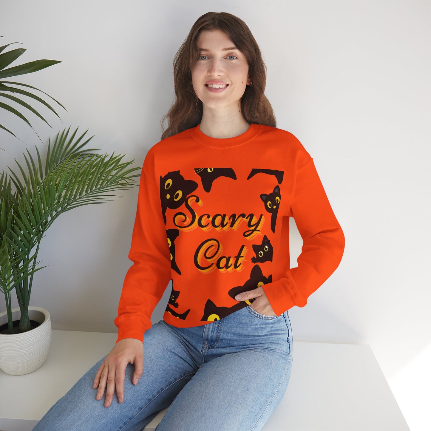 Scary Cat Sweatshirt | Cute Halloween Apparel, Unisex Crewneck, Cozy Fall Fashion, Gifts for Cat Lovers, Spooky Season Clothing