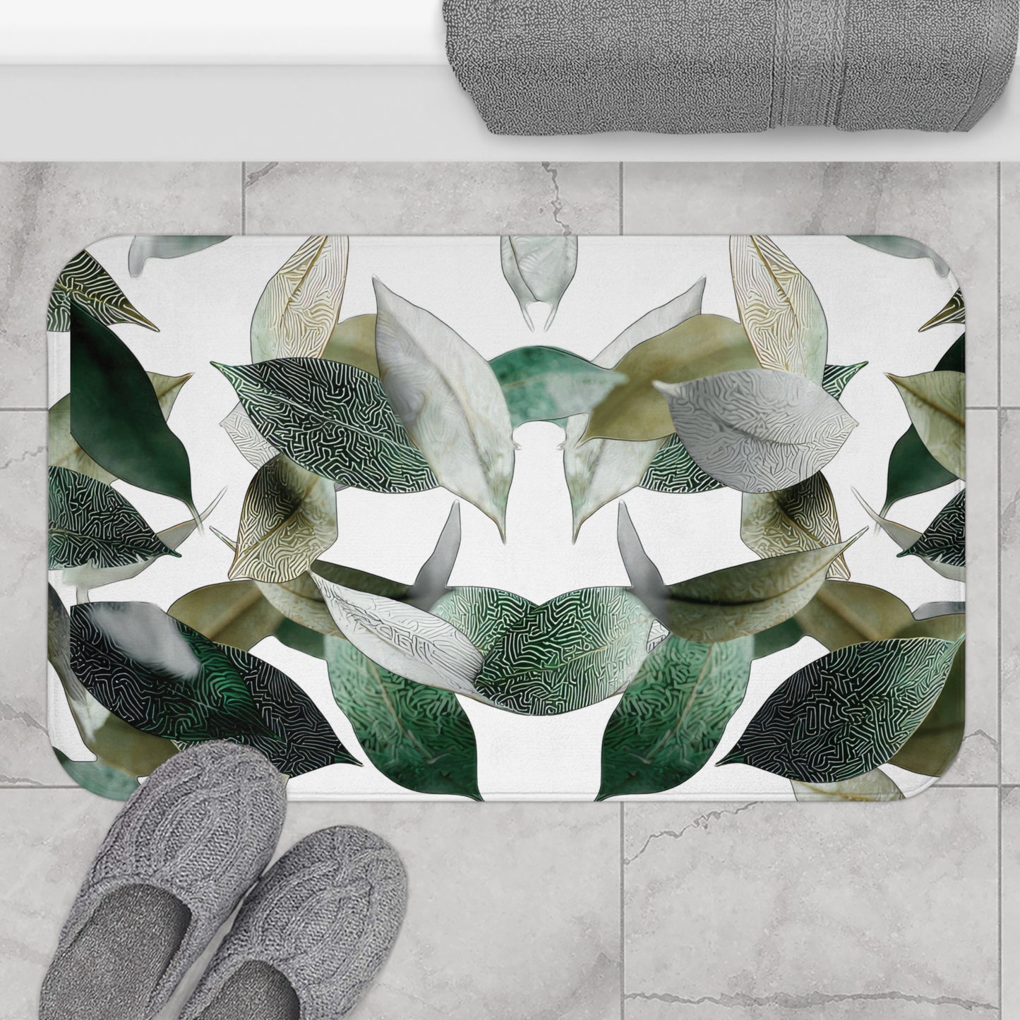 Leafy Green Bath Mat - Nature-Inspired Home Decor, Bathroom Accessory, Eco-Friendly Gift, Modern Bathroom Essentials