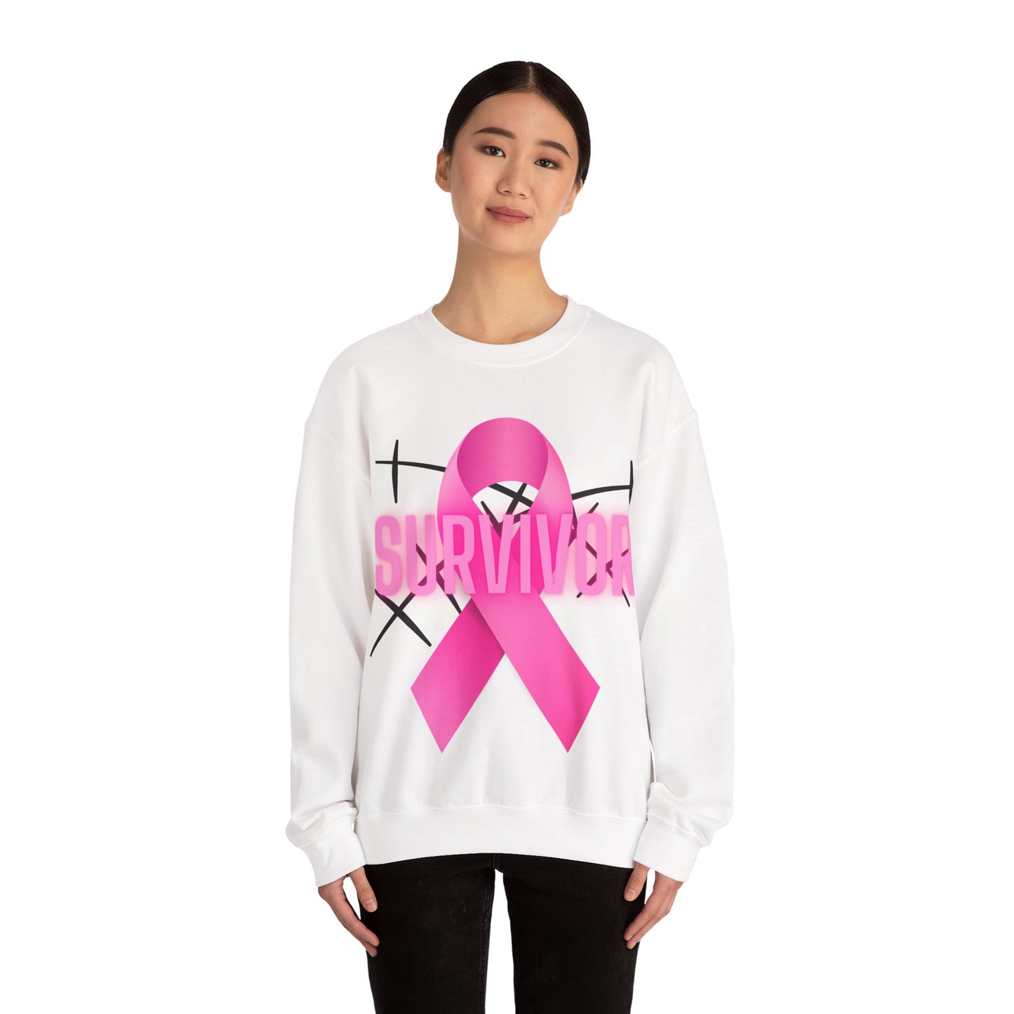 Pink Ribbon Survivor Sweatshirt, Unisex Crewneck, Awareness Apparel, Cancer Support Gift, Breast Cancer Awareness Sweatshirt