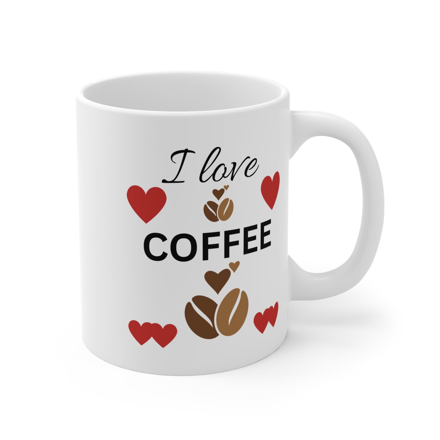 I Love Coffee Mug 11oz, Coffee Lover Gift, Heart Design Cup, Cute Mug for Friends, Valentine's Day Coffee Mug, Tea Lover's Mug