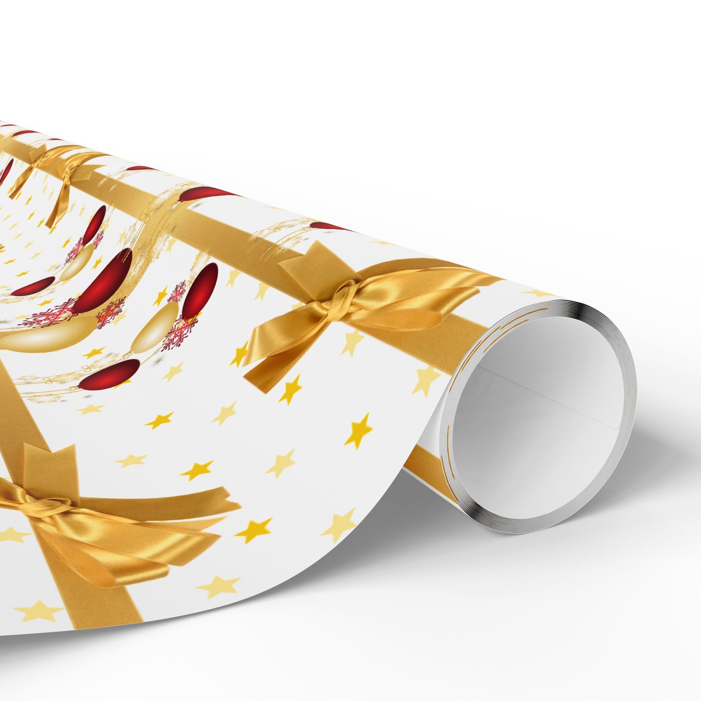Festive Wrapping Paper Roll, Gold and Red Xmas Gift Wrap, Holiday Decor, Christmas Present Wrapping, Party Supplies, Elegant Gift Wrap