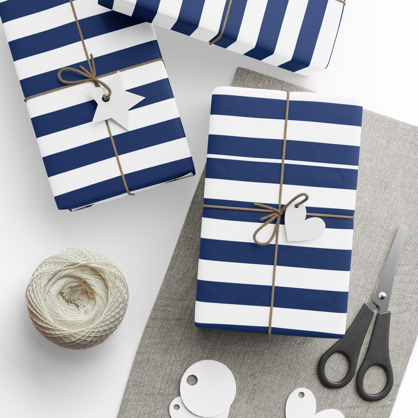 Nautical Striped Wrapping Paper Roll, Gift Wrap for Birthdays, Weddings, Baby Showers, Holidays, Navy Blue Decoration