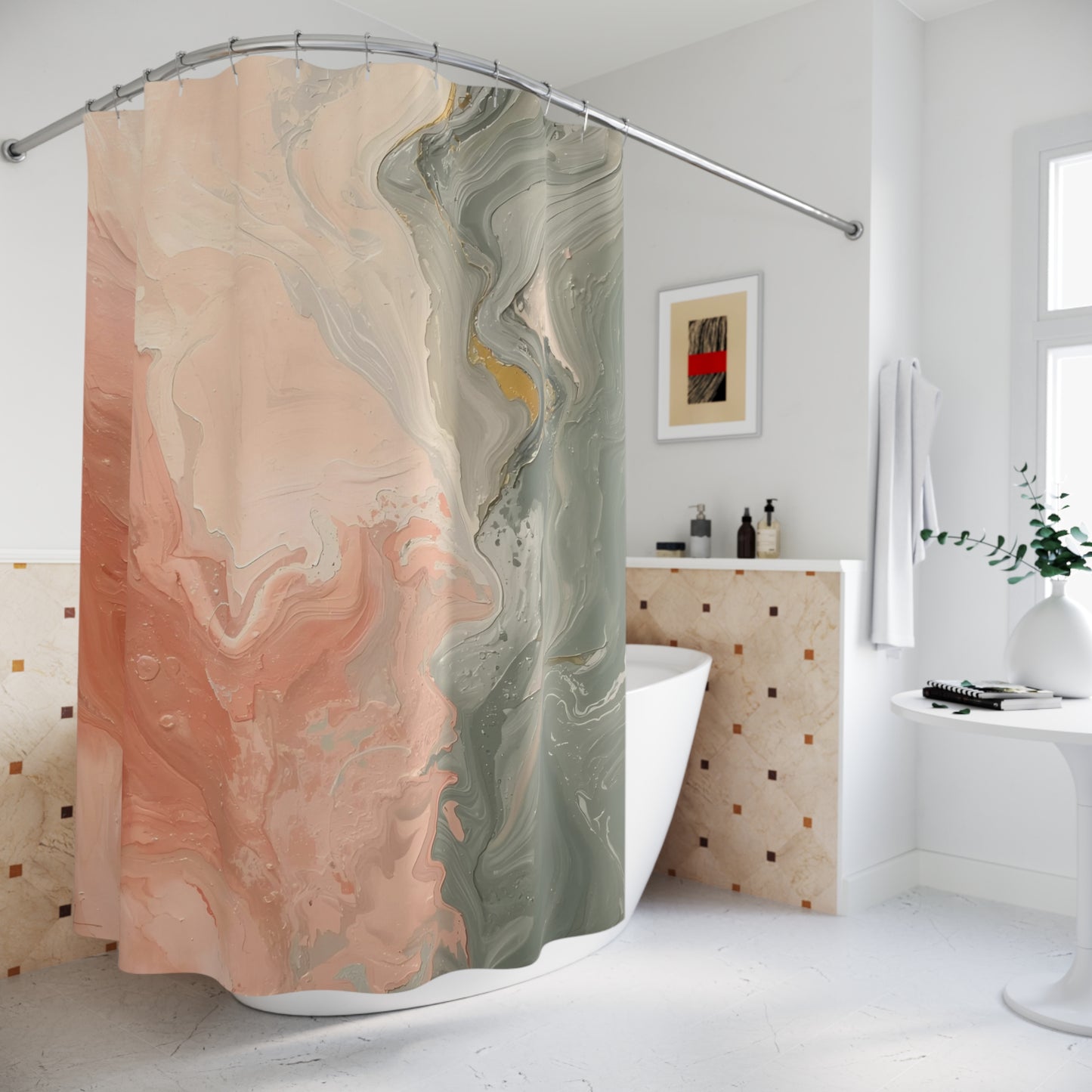 Elegant Marble Shower Curtain, Bathroom Decor, Modern Home, Gift for Her, Artistic Shower Screen