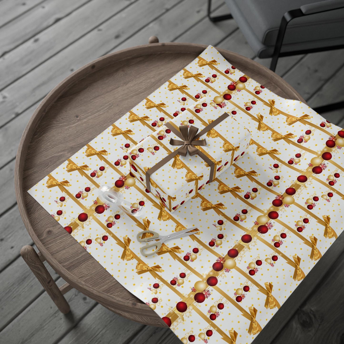Festive Wrapping Paper Roll, Gold and Red Xmas Gift Wrap, Holiday Decor, Christmas Present Wrapping, Party Supplies, Elegant Gift Wrap