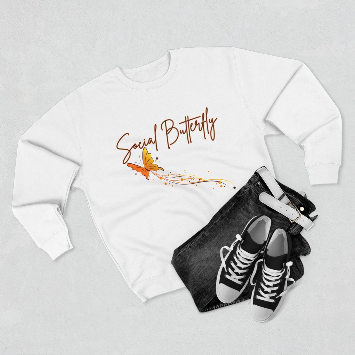 Social Butterfly Crewneck Sweatshirt | Cozy Fall Fashion, Gift for Friends, Casual Wear, Butterfly Design, Unisex Style