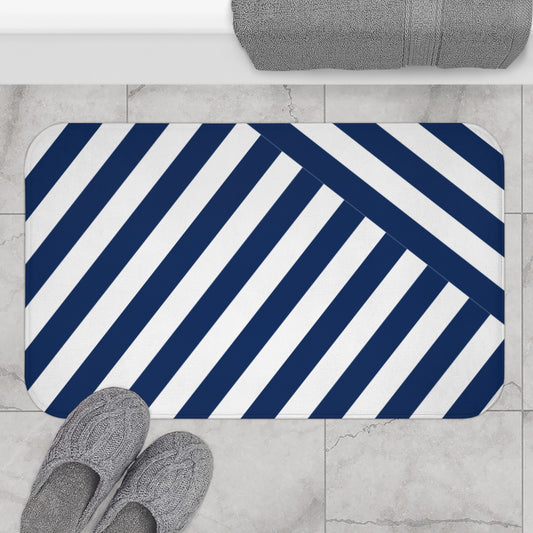 Nautical Striped Bath Mat | Coastal Bathroom Decor, Shower Rug, Home Spa Accessory, Gift Idea for Beach Lovers, Modern Bathroom Essentials