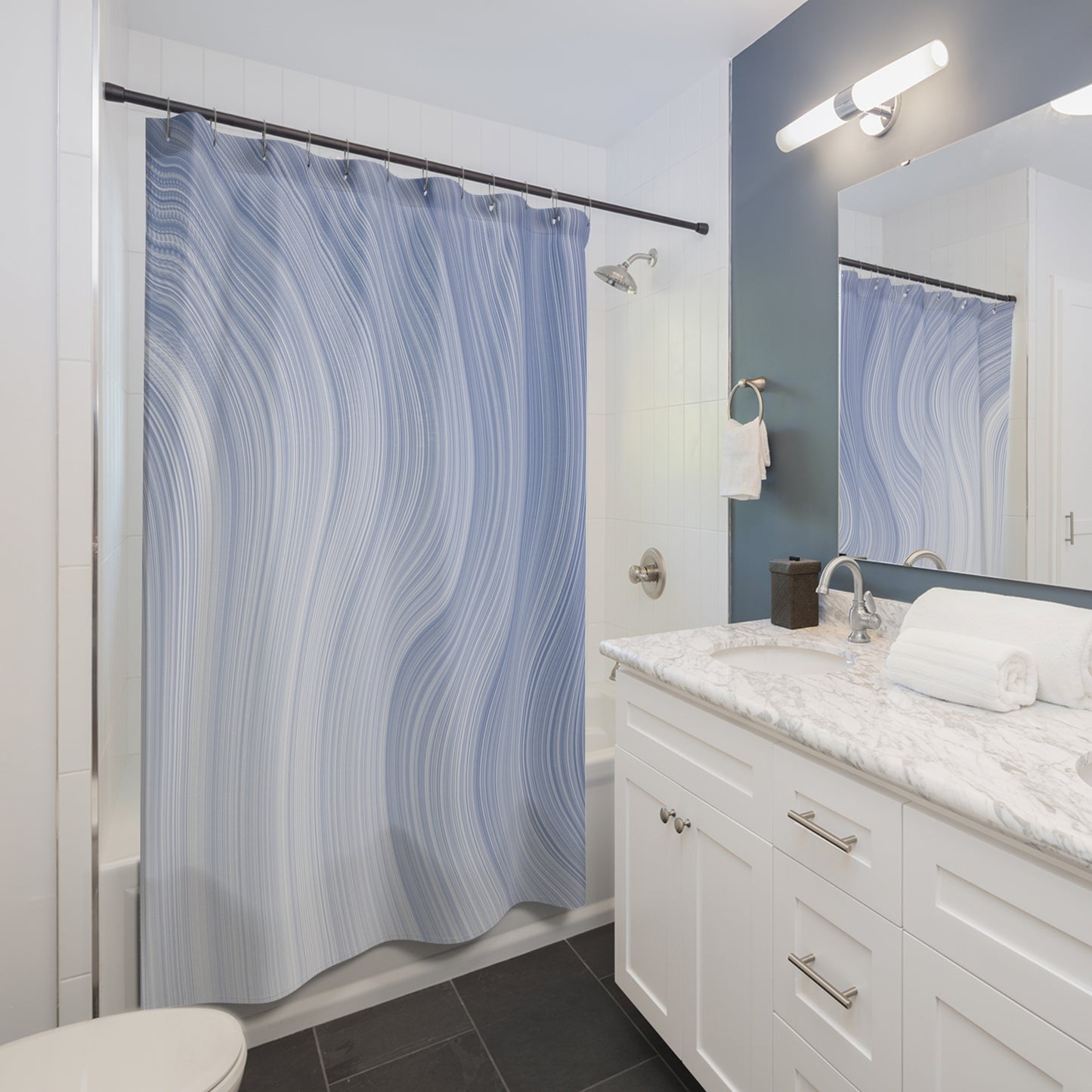 Serene Waves Shower Curtain, Modern Bathroom Decor, Ocean Vibe, Home Makeover Gift, Nautical Design, Functional Art