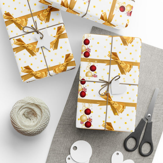 Festive Wrapping Paper Roll, Gold and Red Xmas Gift Wrap, Holiday Decor, Christmas Present Wrapping, Party Supplies, Elegant Gift Wrap