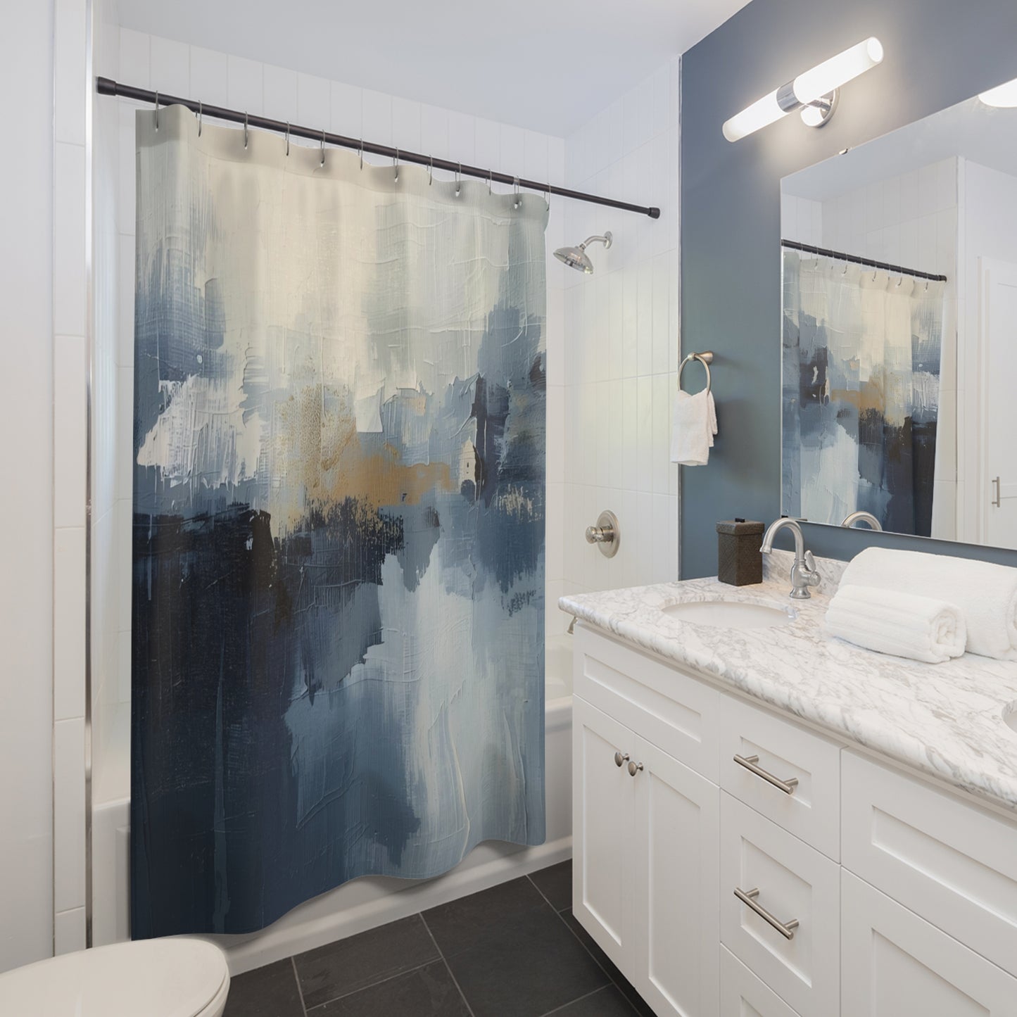 Elegant Abstract Shower Curtain, Modern Bathroom Decor, Soft Blue Design, Home Spa Upgrade, Gift for New Home