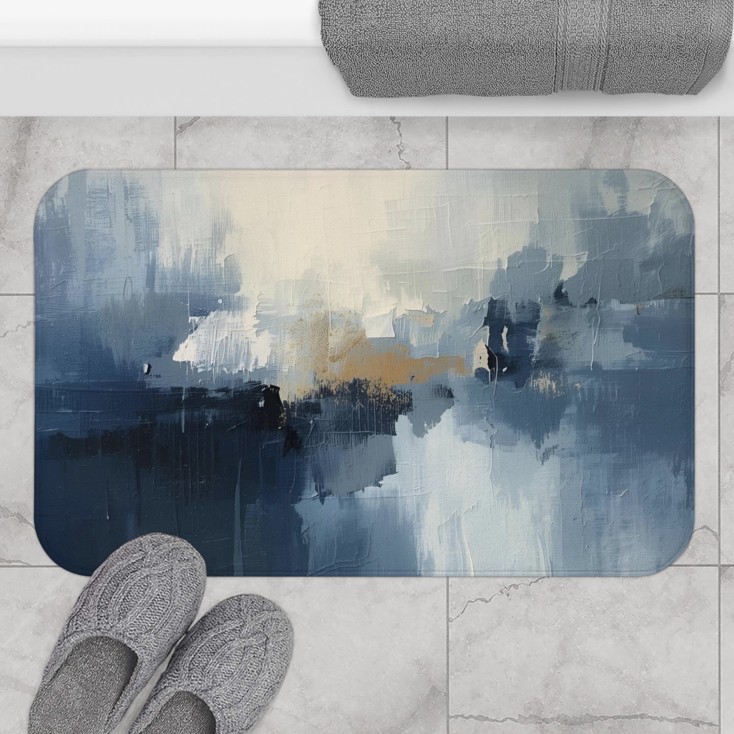 Elegant Blue Abstract Bath Mat, Modern Home Decor, Spa Gift, Bathroom Accessory, Art Print Rug