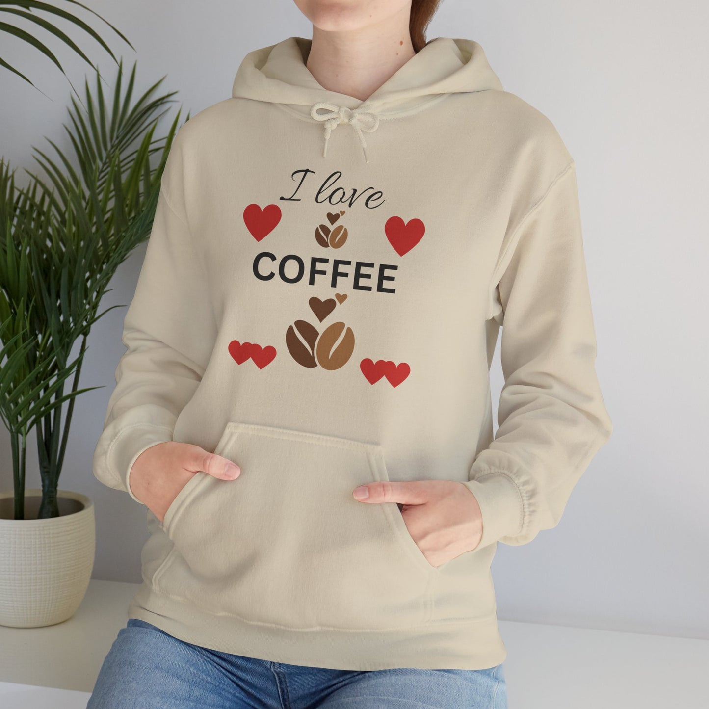 I Love Coffee Hooded Sweatshirt, Cozy Coffee Lover Hoodie, Gift for Coffee Enthusiast, Perfect for Cafes, Unique Drinkware Apparel