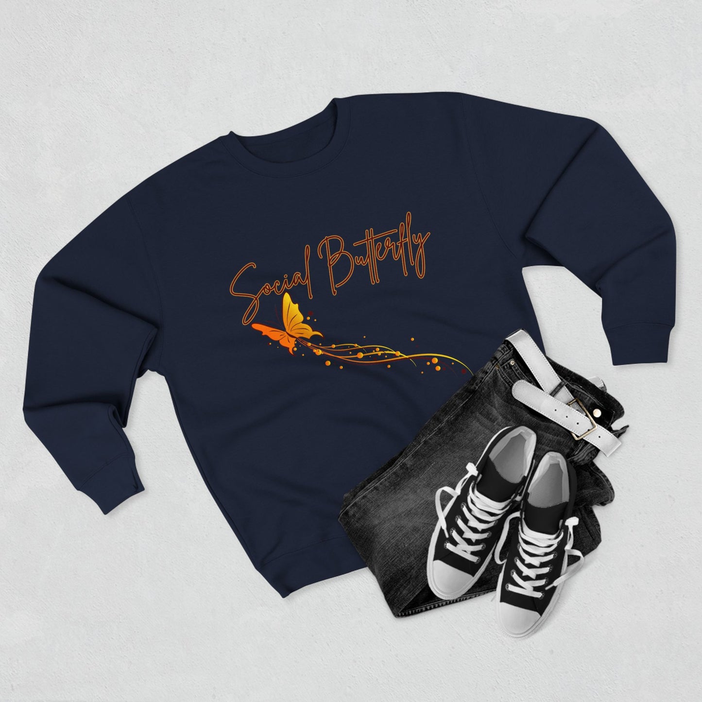 Social Butterfly Crewneck Sweatshirt | Cozy Fall Fashion, Gift for Friends, Casual Wear, Butterfly Design, Unisex Style