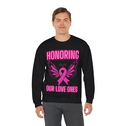 Pink Butterfly Honor Crewneck Sweatshirt, Breast Cancer Awareness Gift, Unisex Support Apparel, Memorial Sweatshirt, Comfort Wear