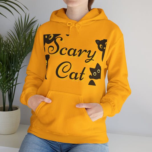Scary Cat Hooded Sweatshirt | Cozy Halloween Unisex Sweatshirt, Cat Lover Gift, Spooky Season Apparel, Funny Cat Hoodie
