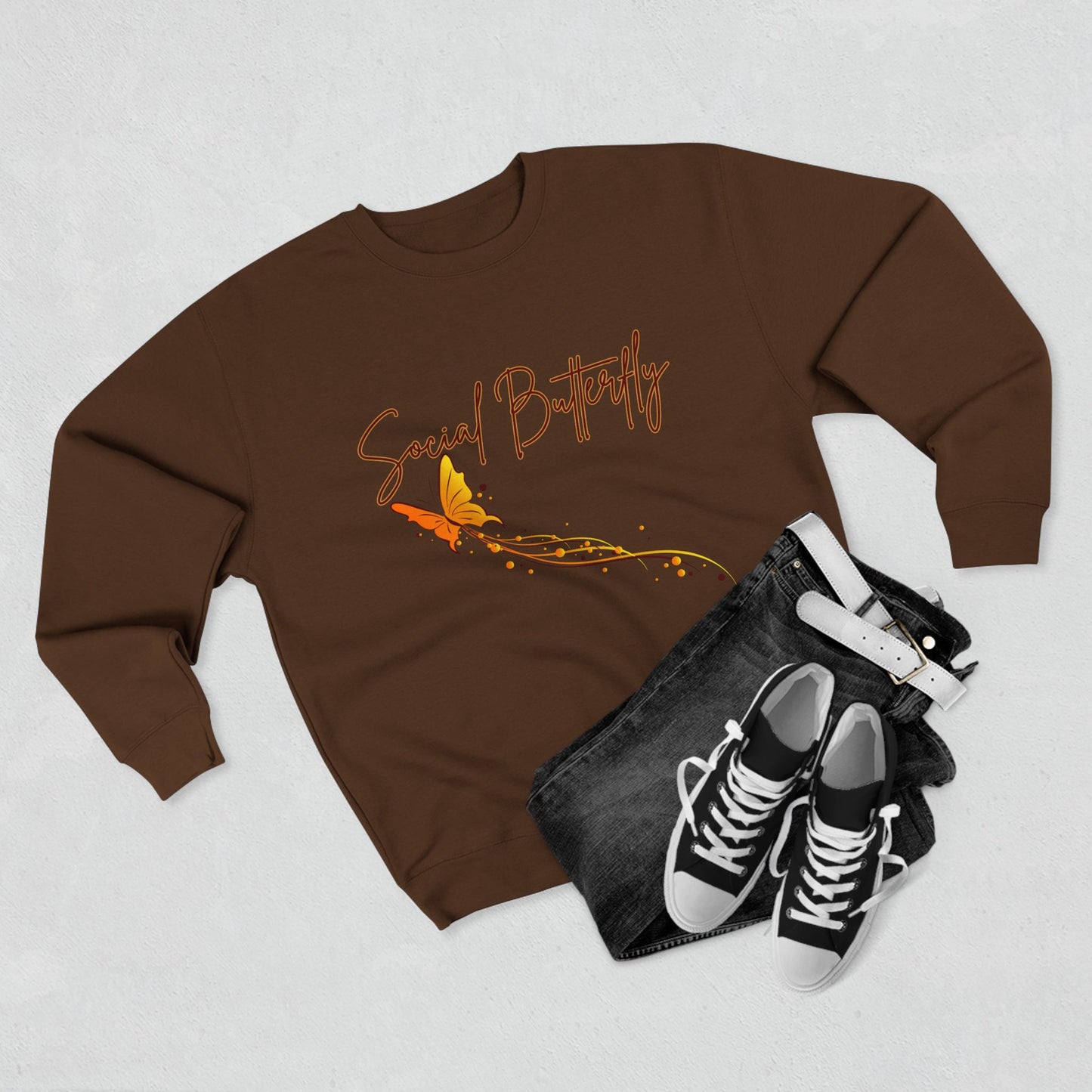 Social Butterfly Crewneck Sweatshirt | Cozy Fall Fashion, Gift for Friends, Casual Wear, Butterfly Design, Unisex Style
