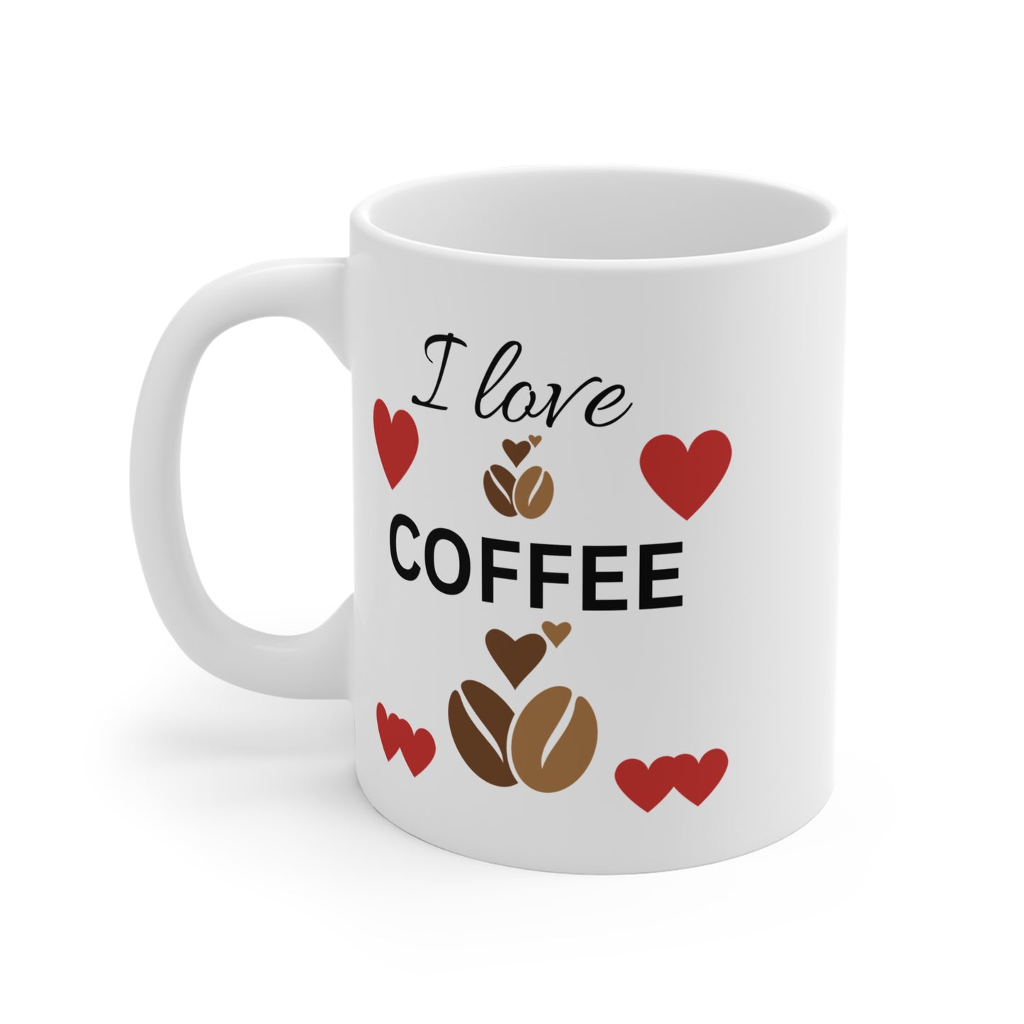 I Love Coffee Mug 11oz, Coffee Lover Gift, Heart Design Cup, Cute Mug for Friends, Valentine's Day Coffee Mug, Tea Lover's Mug