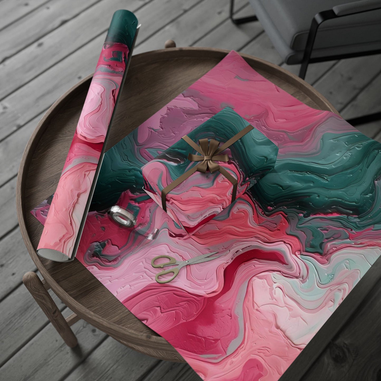 Artistic Wrapping Paper, Abstract Pink Green Gift Wrap, Premium Birthday, Holiday, and Celebration Paper, Unique Gift Packaging