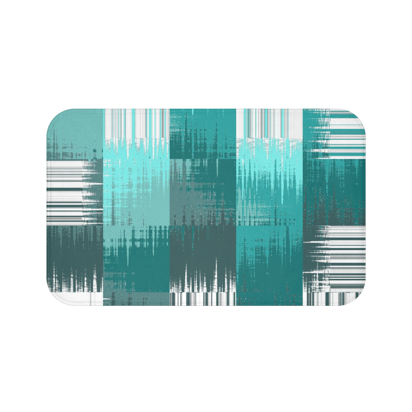 Modern Geometric Bath Mat, Abstract Aqua and Gray Bath Rug, Stylish Bathroom Accessory, Home Decor, Gift Idea