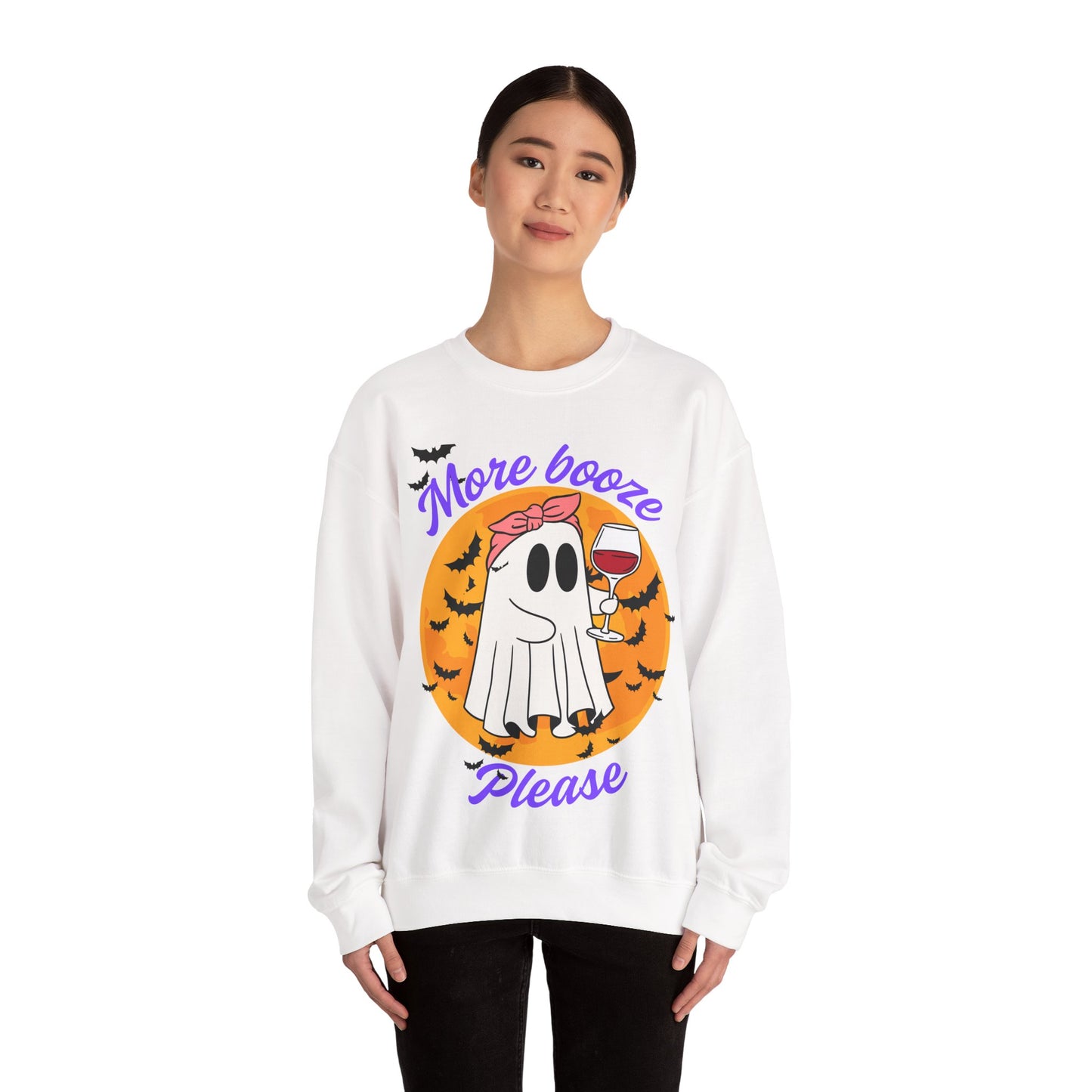 Ghostly Booze Crewneck Sweatshirt | Fun Halloween Apparel, Cozy Unisex Sweater, Fall Fashion, Cute Gift Idea