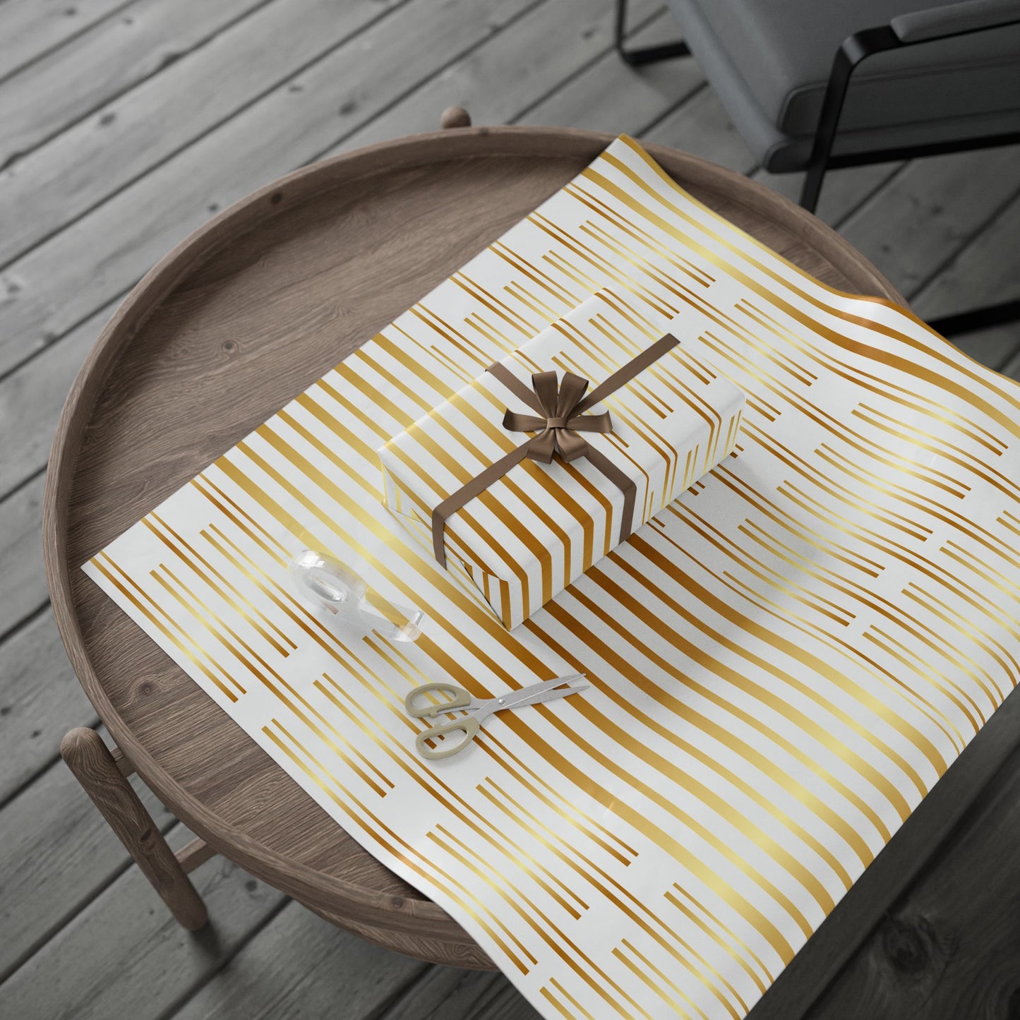 Elegant Gold Striped Wrapping Paper, Gift Wrap for Birthdays, Weddings, Holidays, Special Occasions, Crafting, Parties