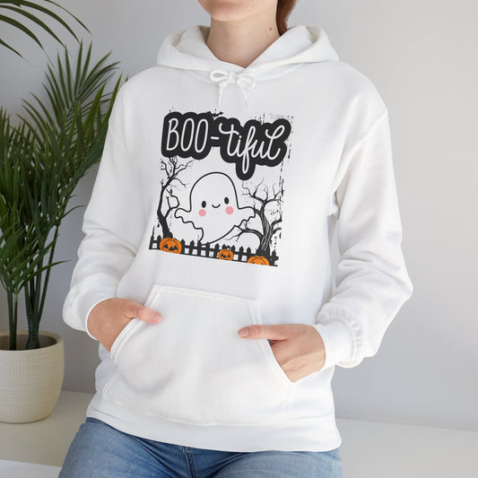 Boo-tiful Ghost Hoodie, Halloween Sweatshirt, Cute Spooky Apparel, Cozy Fall Fashion, Unisex Holiday Gift