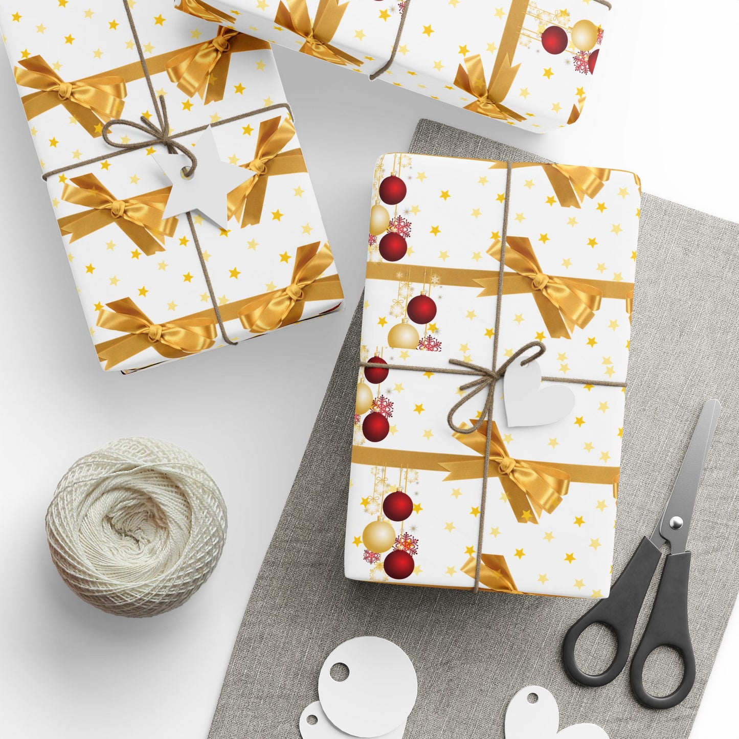 Festive Wrapping Paper Roll, Gold and Red Xmas Gift Wrap, Holiday Decor, Christmas Present Wrapping, Party Supplies, Elegant Gift Wrap