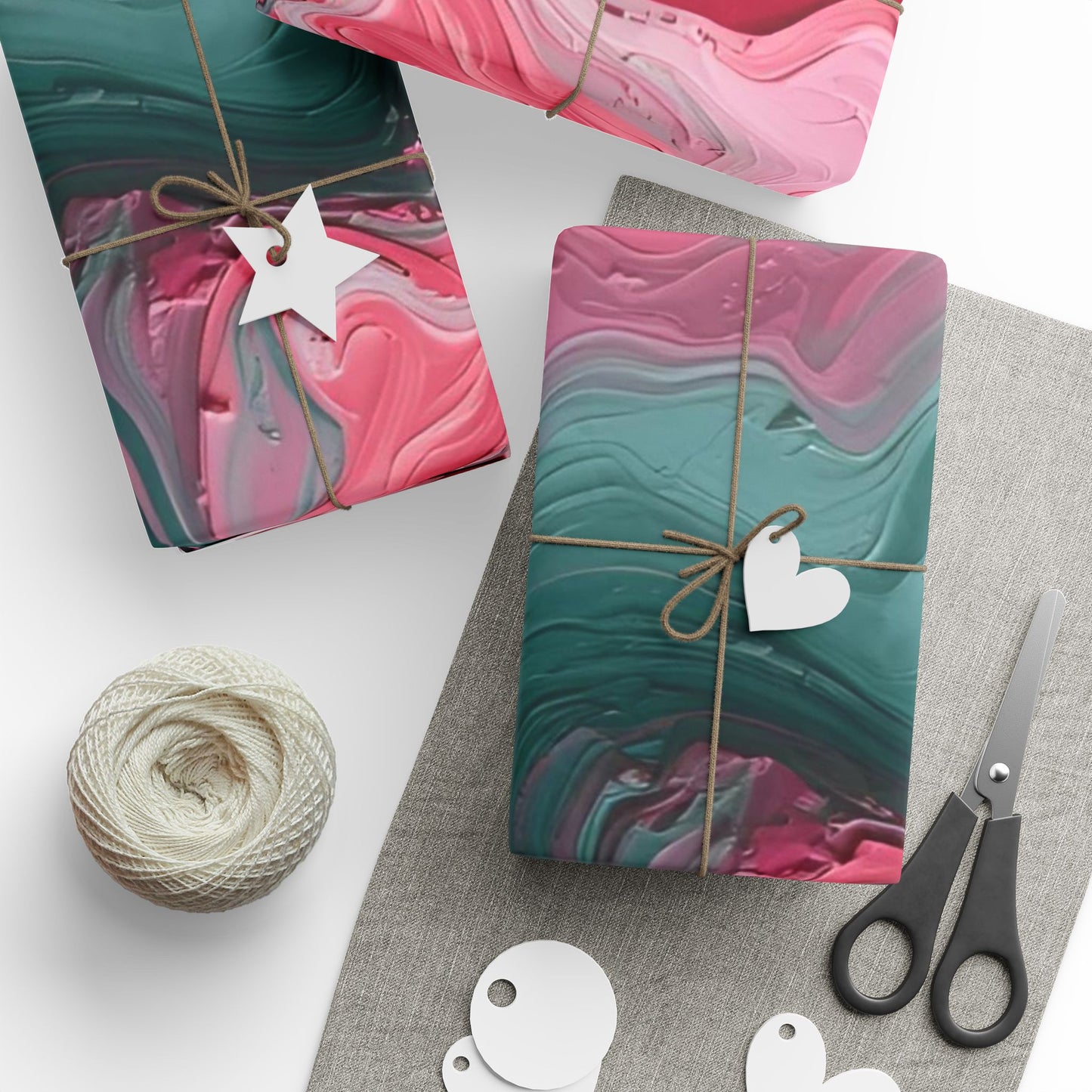 Artistic Wrapping Paper, Abstract Pink Green Gift Wrap, Premium Birthday, Holiday, and Celebration Paper, Unique Gift Packaging