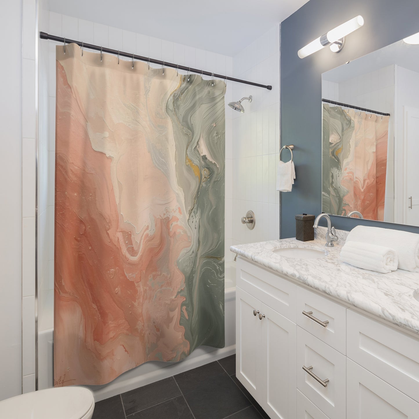 Elegant Marble Shower Curtain, Bathroom Decor, Modern Home, Gift for Her, Artistic Shower Screen