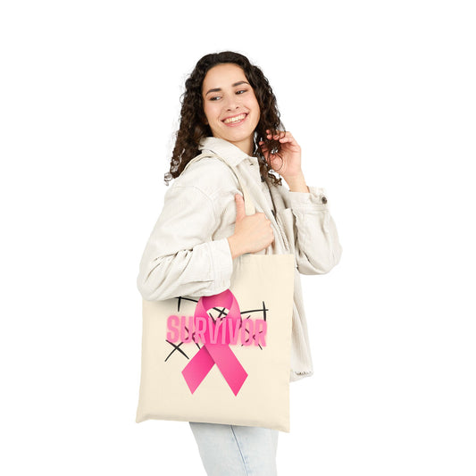 Survivor Pink Ribbon Tote Bag | Inspirational Gift, Breast Cancer Awareness, Eco-Friendly, Shopping Bag, Daily Use