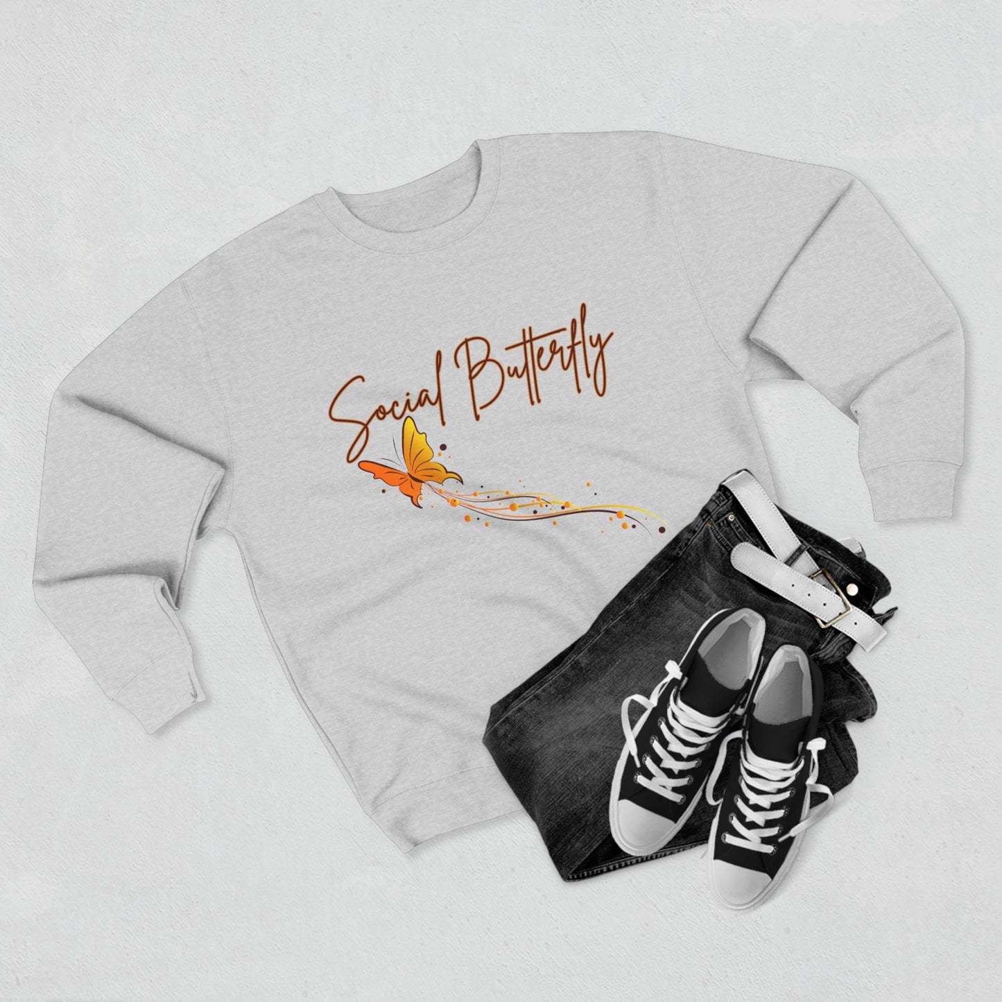 Social Butterfly Crewneck Sweatshirt | Cozy Fall Fashion, Gift for Friends, Casual Wear, Butterfly Design, Unisex Style