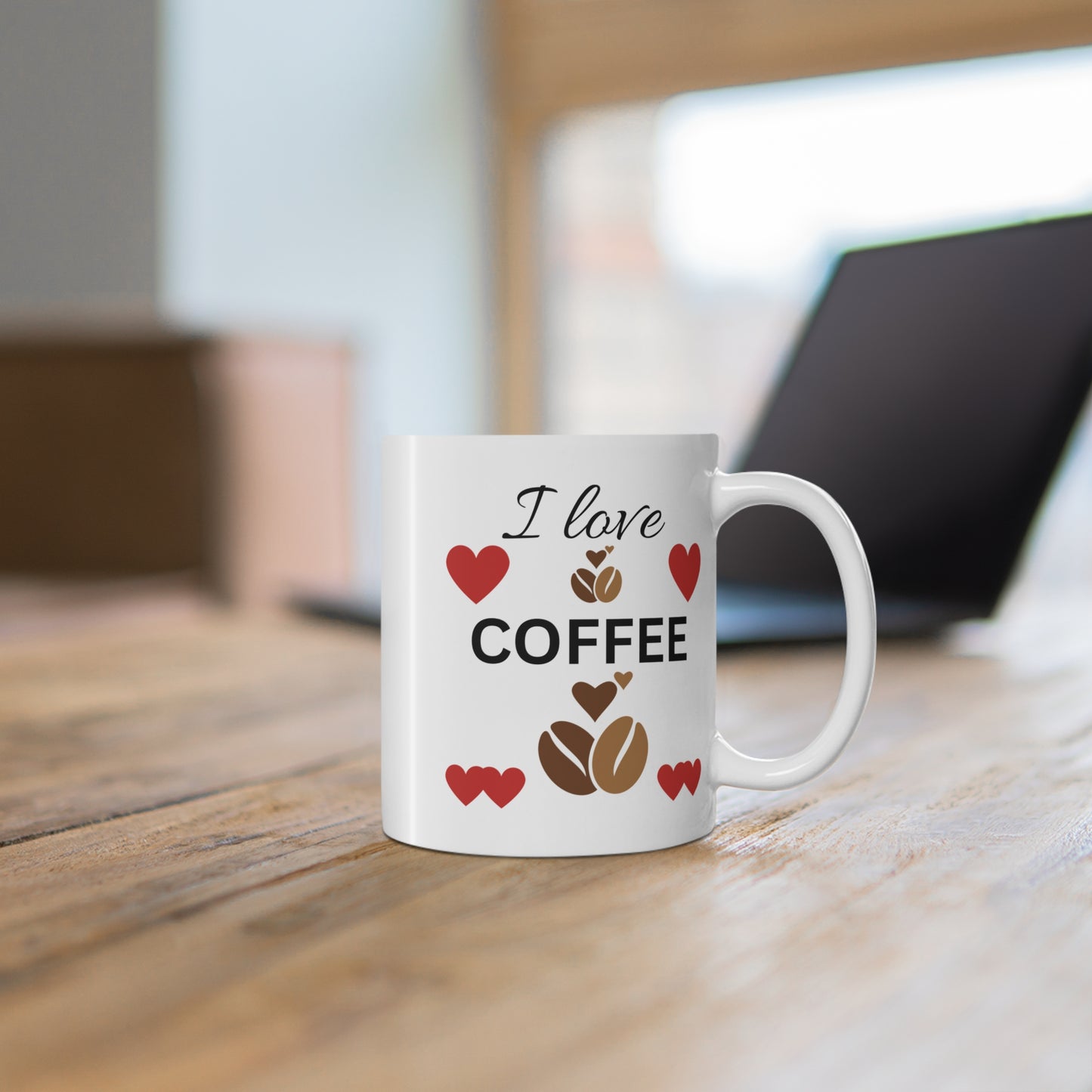I Love Coffee Mug 11oz, Coffee Lover Gift, Heart Design Cup, Cute Mug for Friends, Valentine's Day Coffee Mug, Tea Lover's Mug